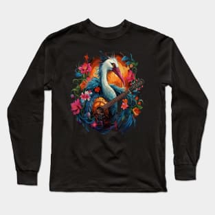 Whooping Crane Playing Guitar Long Sleeve T-Shirt